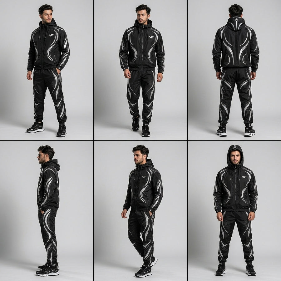 Second view of Ecilipse + Men's Premium Reflective Windbreaker Tracksuit – VISIFIT